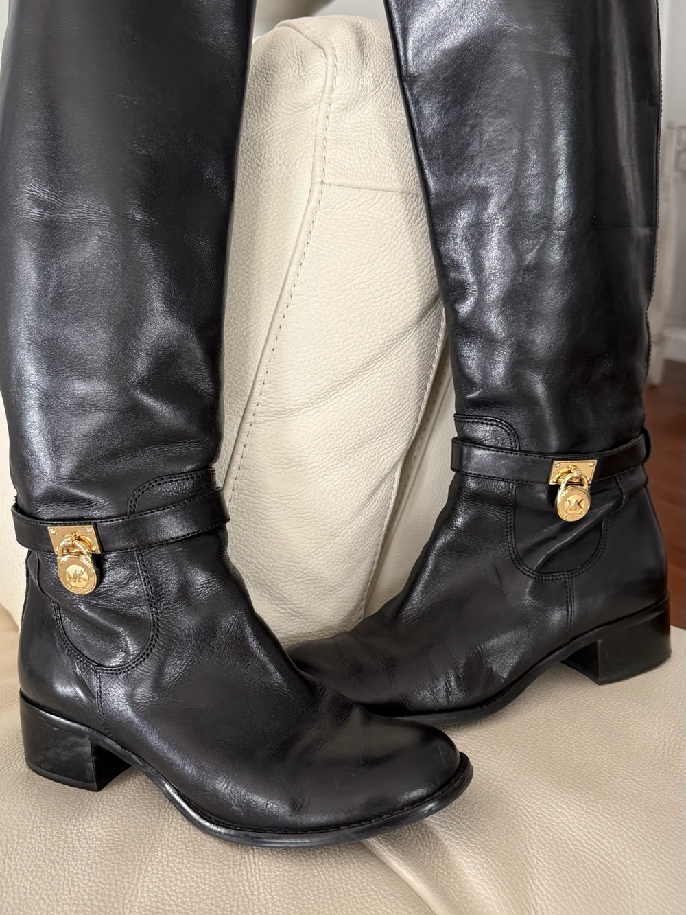 Michael Kors Black Leather Knee-High Boots size 7.5